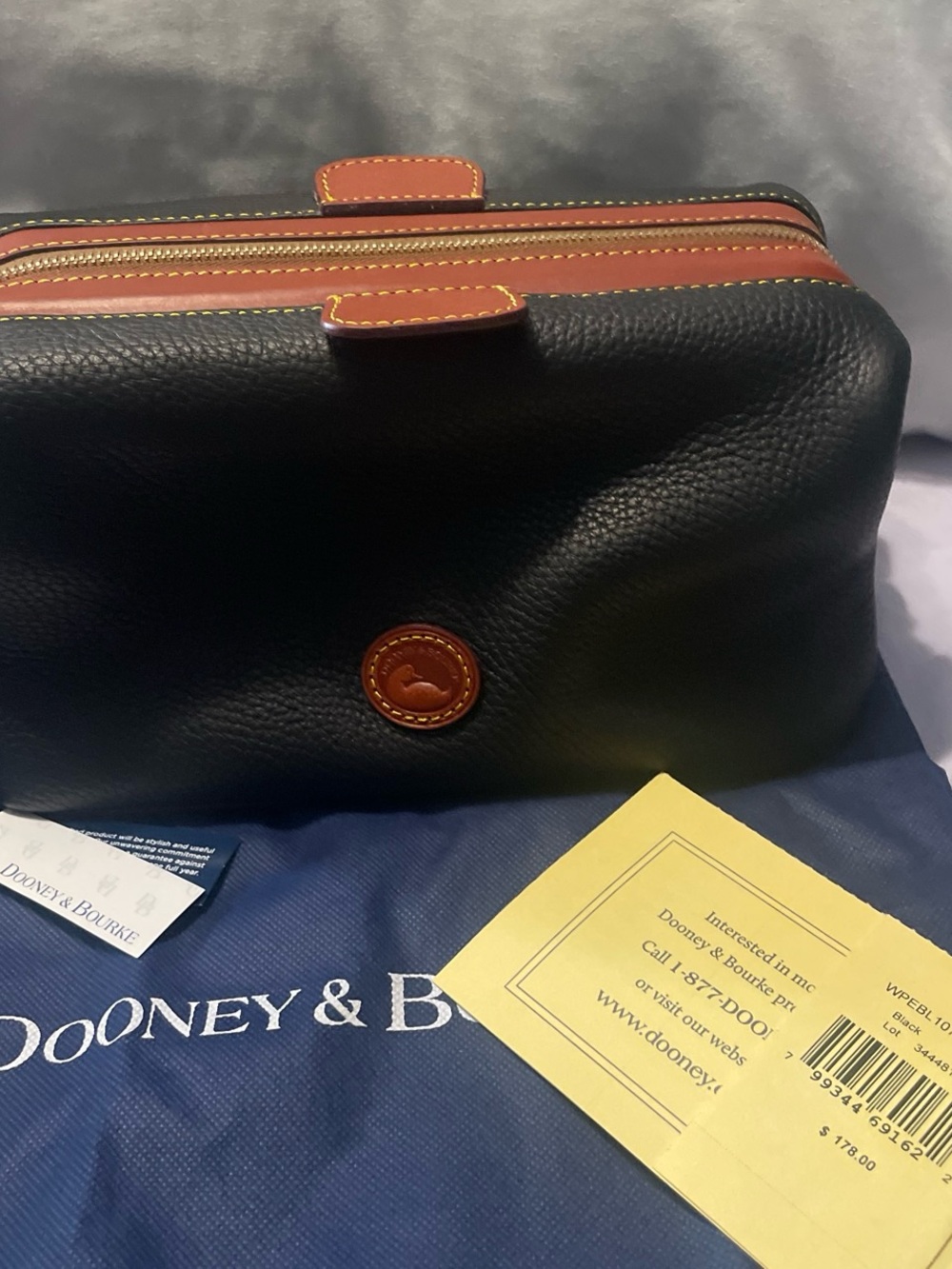 Dooney & Bourke Black Leather Dopp Kit with Tan Trim
